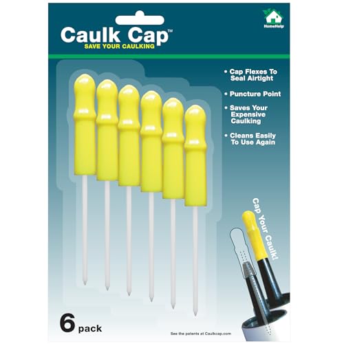 Caulk Cap CCY Caulk Saver, Reusable Tube Sealer with Puncture Pin, 6 Pack