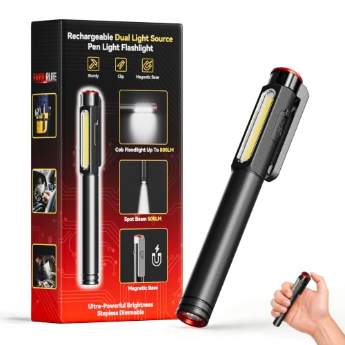 Favourlite 800LM Rechargeable Dual-Beam Pen Light with Magnetic Clip | LED Inspection Light，small EDC flashlight , Dimmable Pen Flashlight for Work,Mechanic & Car Repair